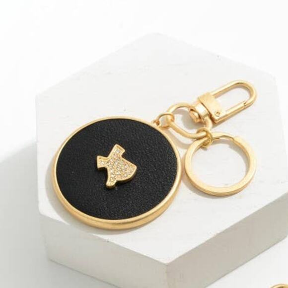 Vegan Leather Crystal Black Gold Texas Keychain Keyring Bag Charm - Picture 2 of 3